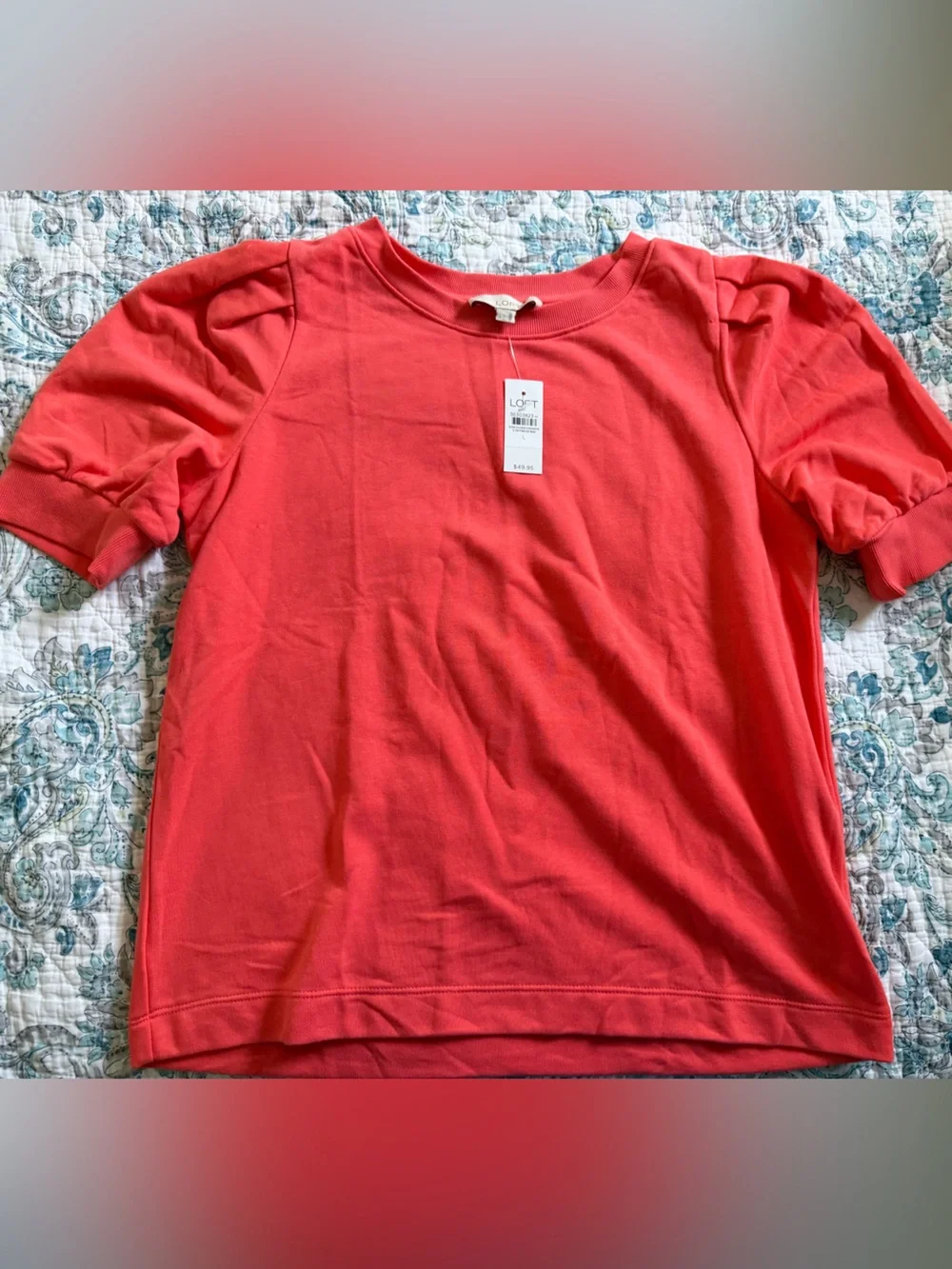 LOFT Coral Puff Sleeve Short Sleeve Top